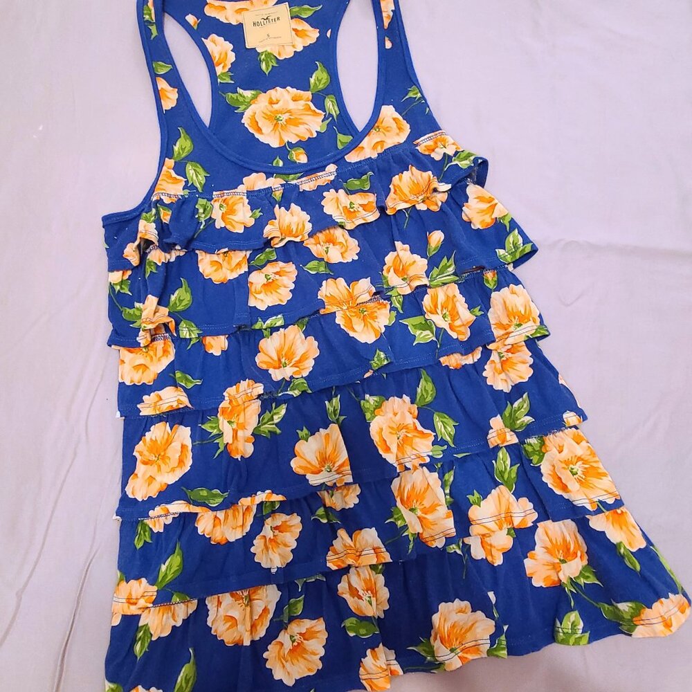 Hollister Blue Floral Ruffle Tank Top | Size Small - Picture 3 of 10